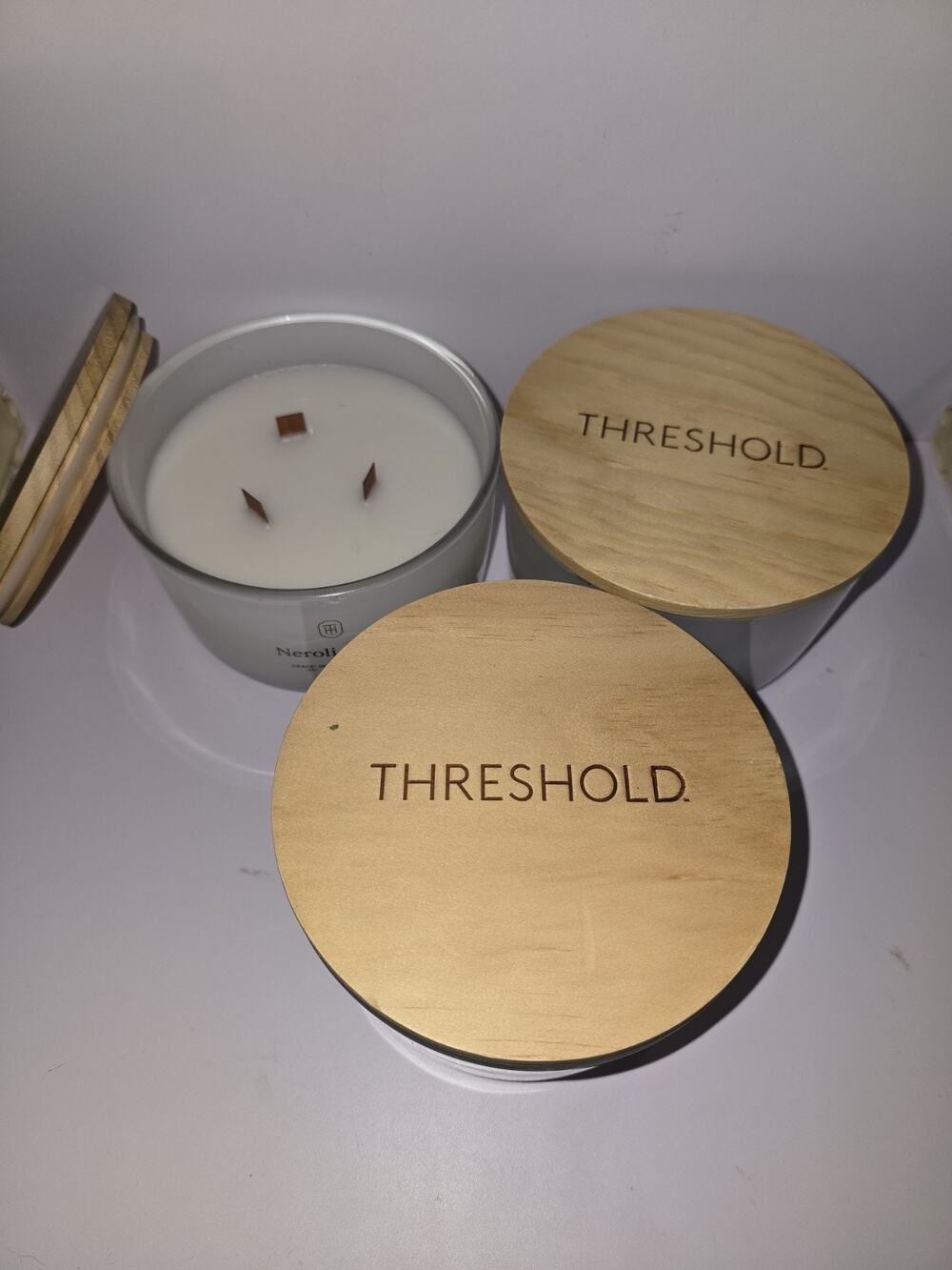 Threshold 13oz Neroli + Ivy Scent Candle Ceramic Jar Wood 3 Wick